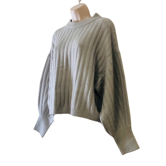 And Now This Gray Cropped Sweater Puffy Sleeves Large - Picture 2 of 5